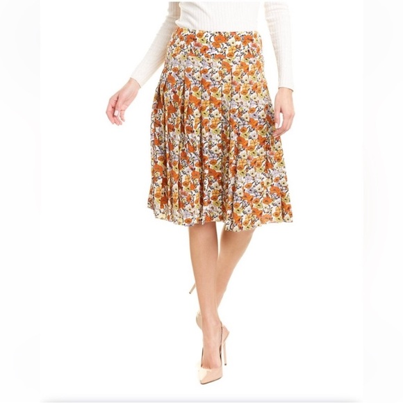 Tory Burch Silk Pleated Floral Blossom Print Skirt Size 12 - Picture 1 of 10